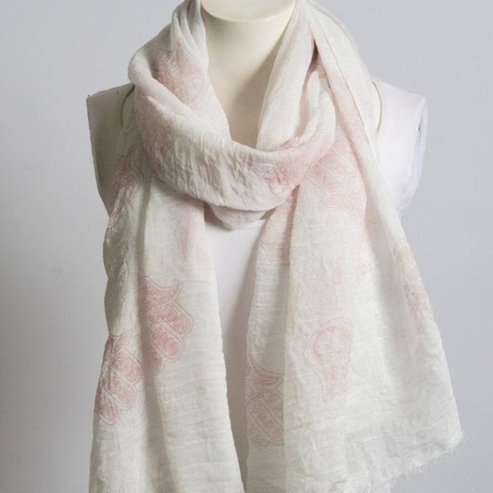 Pink & White Boho Hand Print Scarf